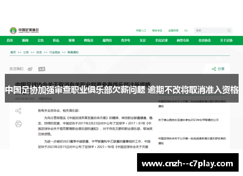 中国足协加强审查职业俱乐部欠薪问题 逾期不改将取消准入资格 中国足协加强审查职业俱乐部欠薪问题 逾期不改将取消准入资格