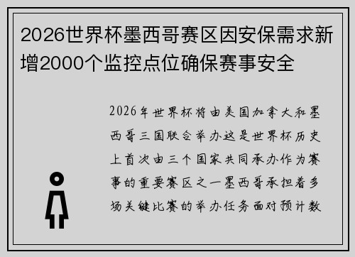 2026世界杯墨西哥赛区因安保需求新增2000个监控点位确保赛事安全
